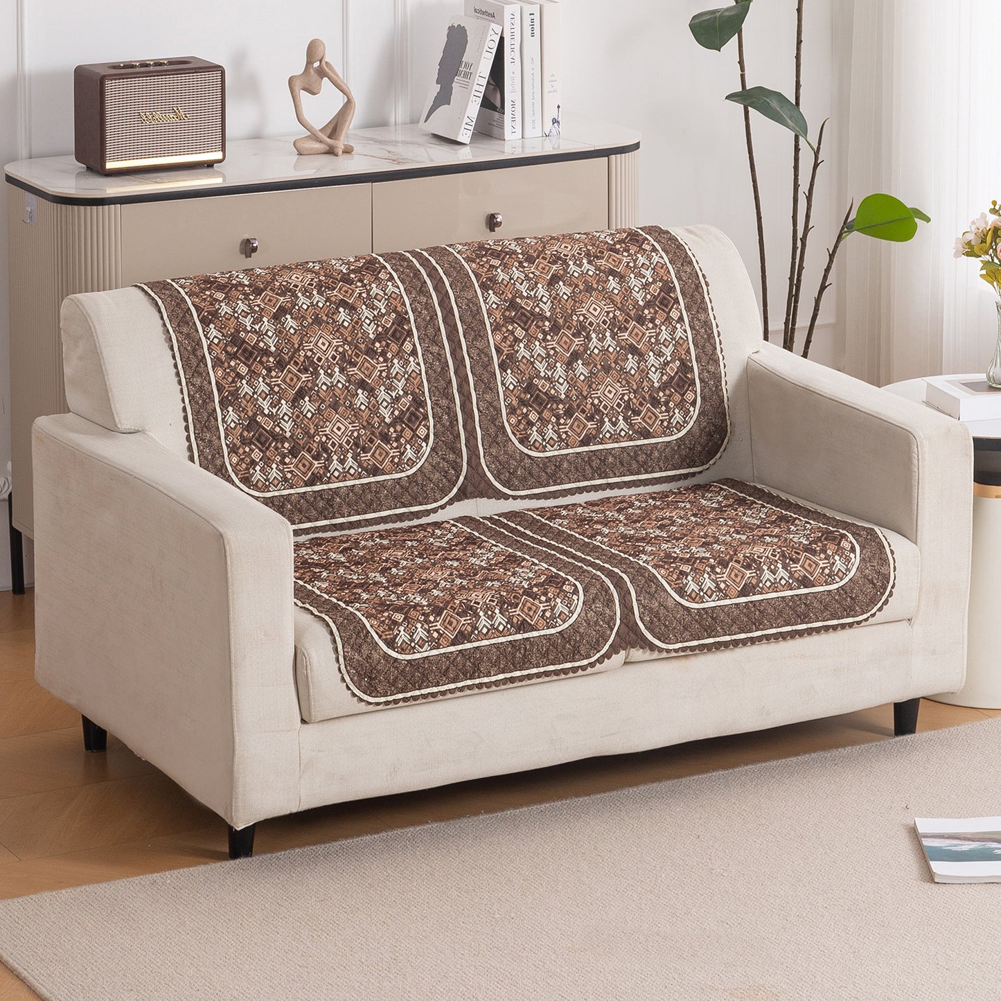 LoomVerse Quilted Sofa Cover Set Washable Sofa Panel for Seat & Back - Rustic Lattice