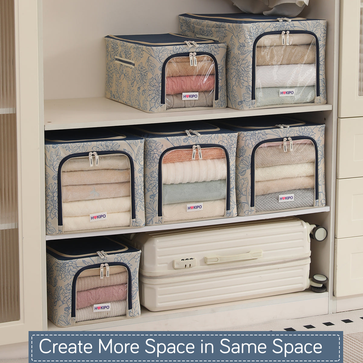 Foldable Cloth Storage Organizer for Wardrobe, Blue Blossom