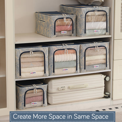 Foldable Cloth Storage Organizer for Wardrobe, Blue Blossom
