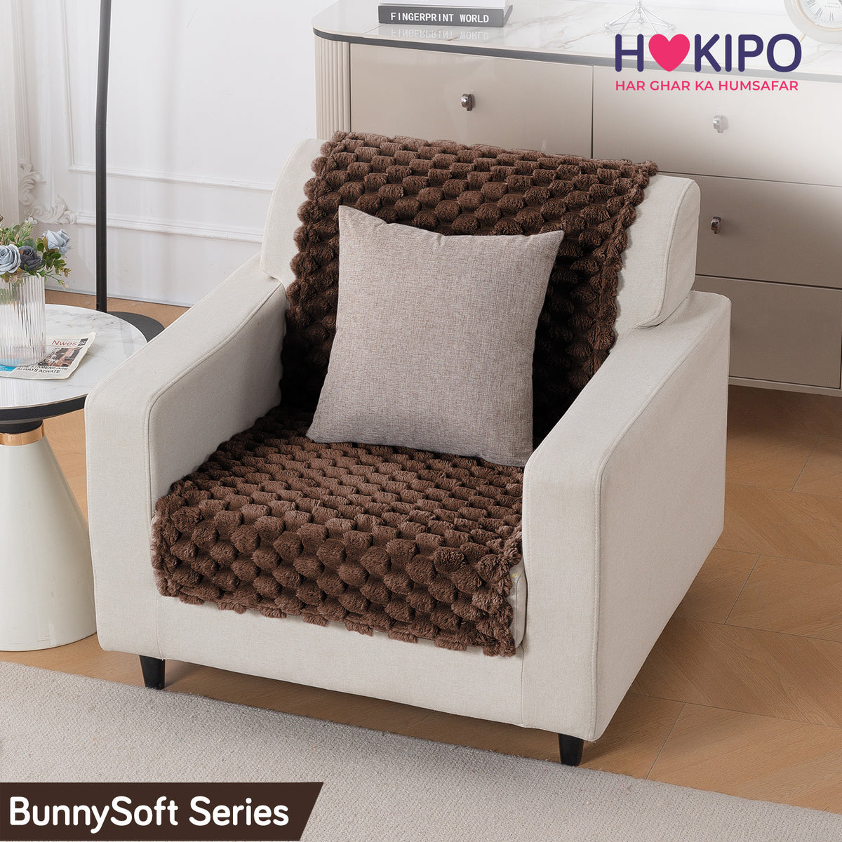 'BunnySoft Series' Plush Sofa Cover Throw for Sofa Seat & Back, Dark Chocolate