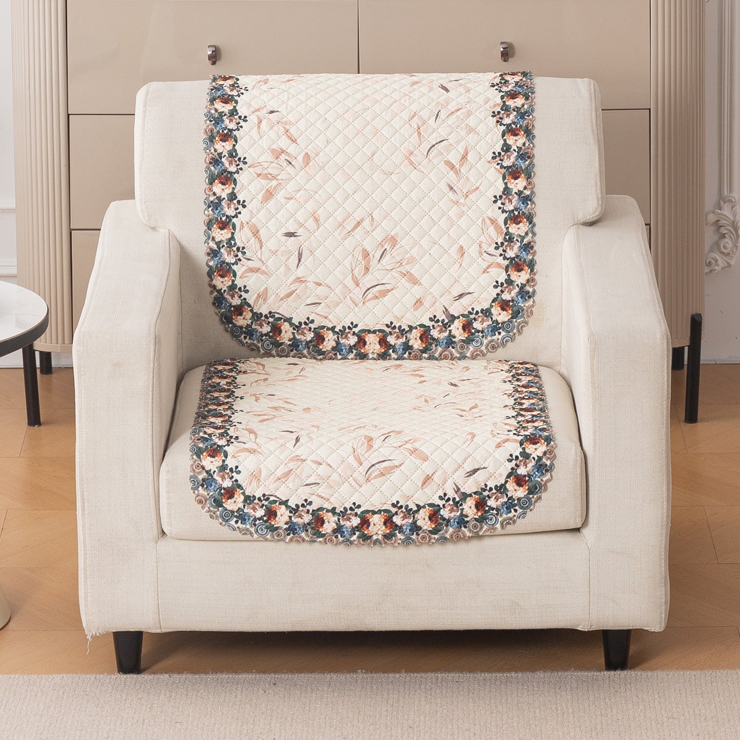 LoomVerse Quilted Sofa Cover Set Washable Sofa Panel for Seat & Back - Petal Harmony