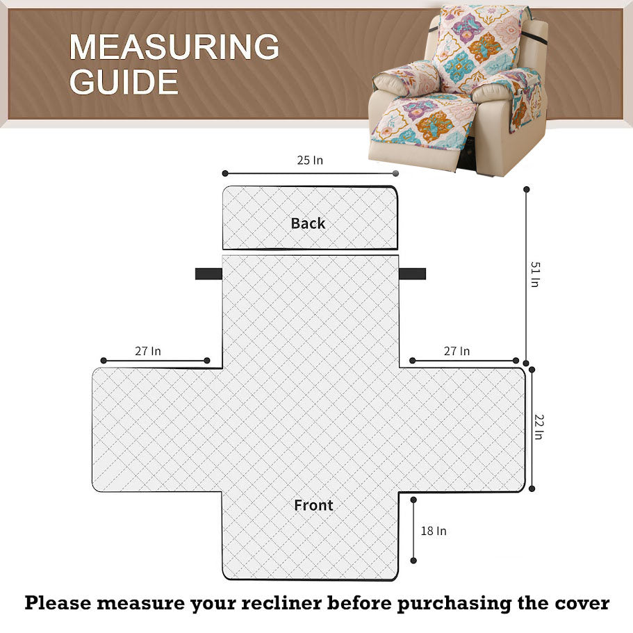 Quilted Printed Recliner Mats for 1 Seater Recliner Sofa, Quatrefoil Multicolor