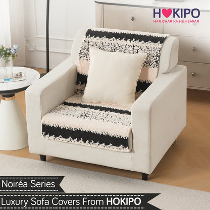 'Noirea Series' Plush Sofa Cover for Seat & Back, Textured Stripe