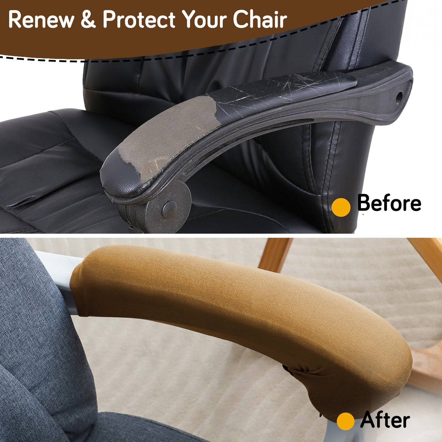 140gsm Armrest Covers for Office Chair (Zipper Style), 1 Pair, Camel