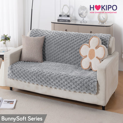 'BunnySoft Series' Plush Sofa Cover Throw for Sofa Seat & Back, Moon Grey