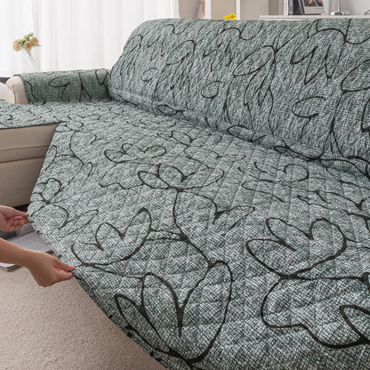 Elira Series Quilted One-Piece L Shape Sofa Cover Mat with Left and Right Chaise, Intense Grey Abstract Floral