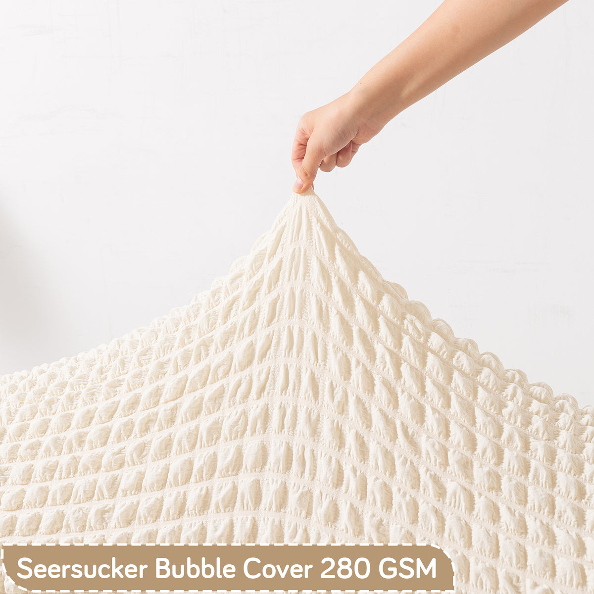 Aria Nova 280 GSM Stretchable Bubble Dining Bench Cover, Light Cream