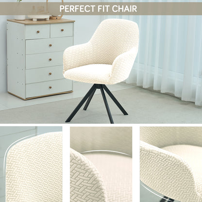 HOKIPO Premium Jacquard Fully Covered Cover for Swivel Dining Chair with Arms, Beige
