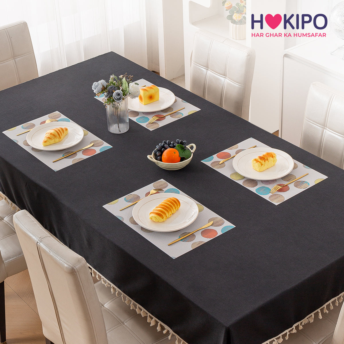 Color Splash PVC Mats for Dining Table, Watercolor Circles - Soft Beige