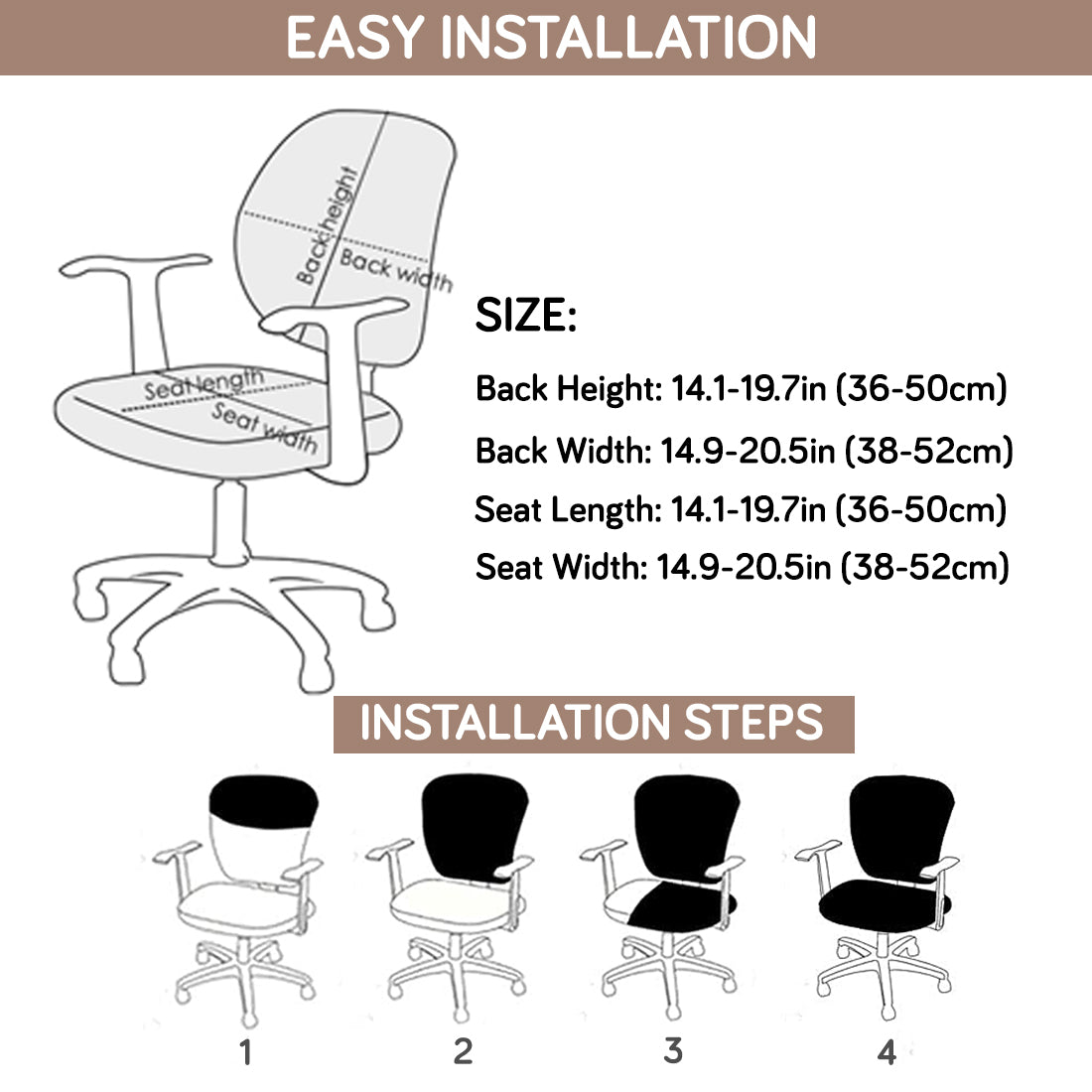 Office Chair Cover for Task Chair – 140 GSM Stretchable Fabric – Washable & Anti-Slip – Fits Small Office Chairs Without Headrest, Beige