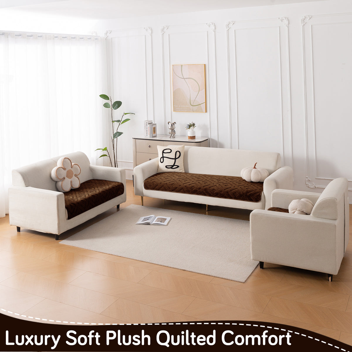 Velvet Maze Sofa Cover Mat, Dark Brown