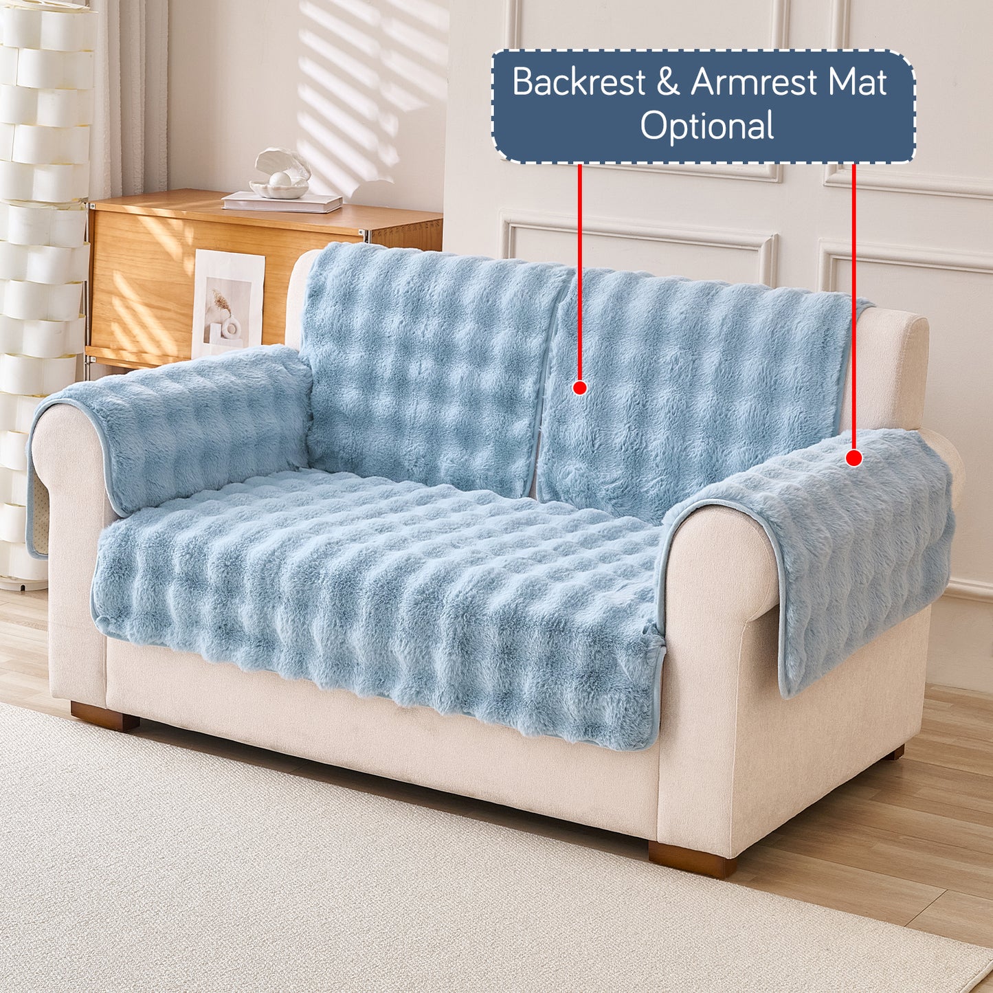 Premium Faux Rabbit Fur Anti Slip Sofa Mat for 1/2/3 Seater, Charm Blue