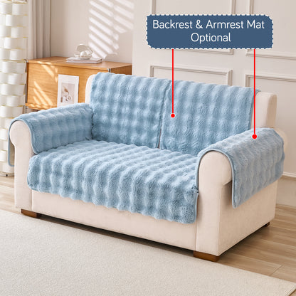 Premium Faux Rabbit Fur Anti Slip Sofa Mat for 1/2/3 Seater, Charm Blue