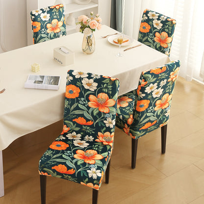 Premium Printed Velvet Dining Chair Cover Set, Teal Twilight Garden