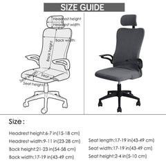 Stretchable Jacquard Office Boss Chair Seat Cover with Headrest Cover for Computer Desk Chair, Dark Grey