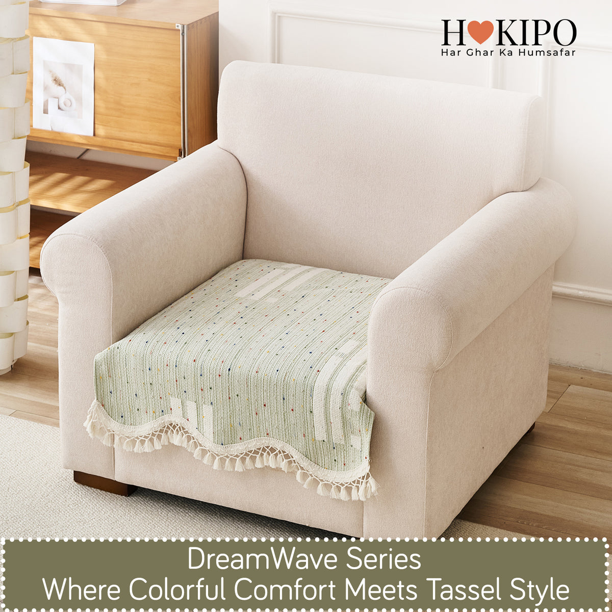 DreamWave Chenille with Tassels Sofa Cover Mat, Pistachio Green