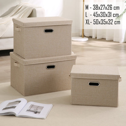 Multipurpose Foldable Storage Box with Lid, Medium / Large / Extra Large, Beige