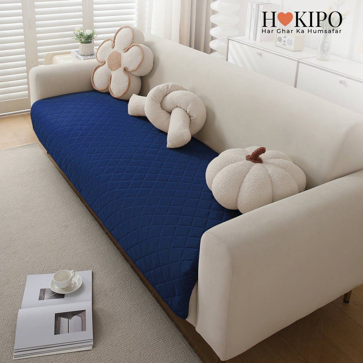 Drylin Quilted Sofa Cover Mat, Navy Blue