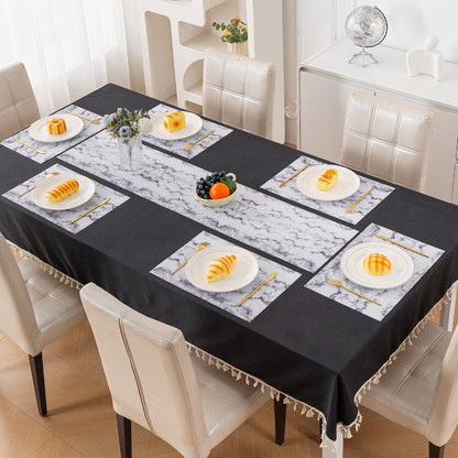 Marble Fusion PVC Mats for Dining Table, Misty Clouds - Spanish Grey