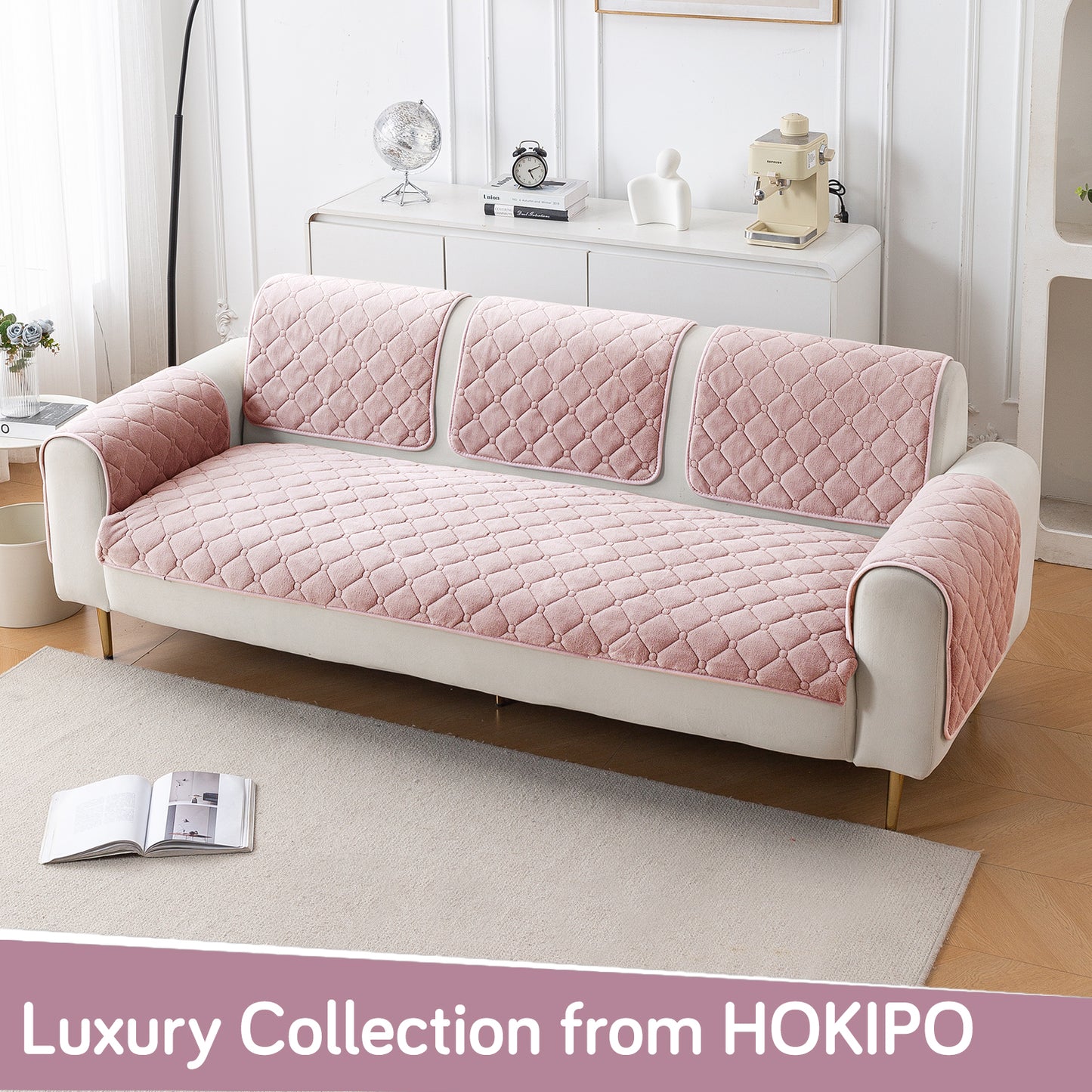 Diamond Tuft Plush Sofa Cover Mat, Blush Pink