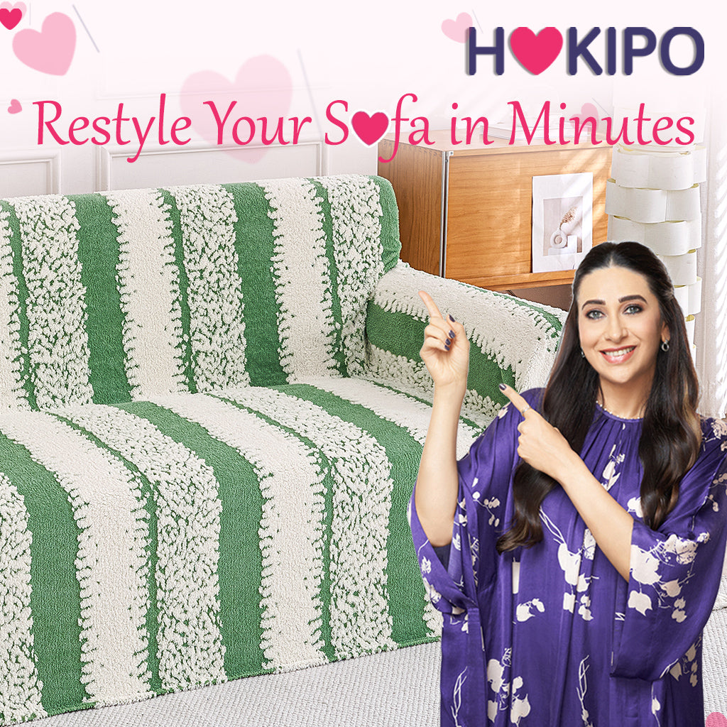 Buy Stylish Pistachio Green Colour Luxury Wavy Plush Sofa Cover – 2 Seater Sofas | HOKIPO