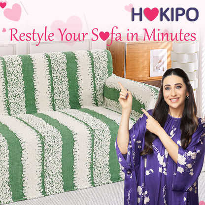 Buy Stylish Pistachio Green Colour Luxury Wavy Plush Sofa Cover – 2 Seater Sofas | HOKIPO