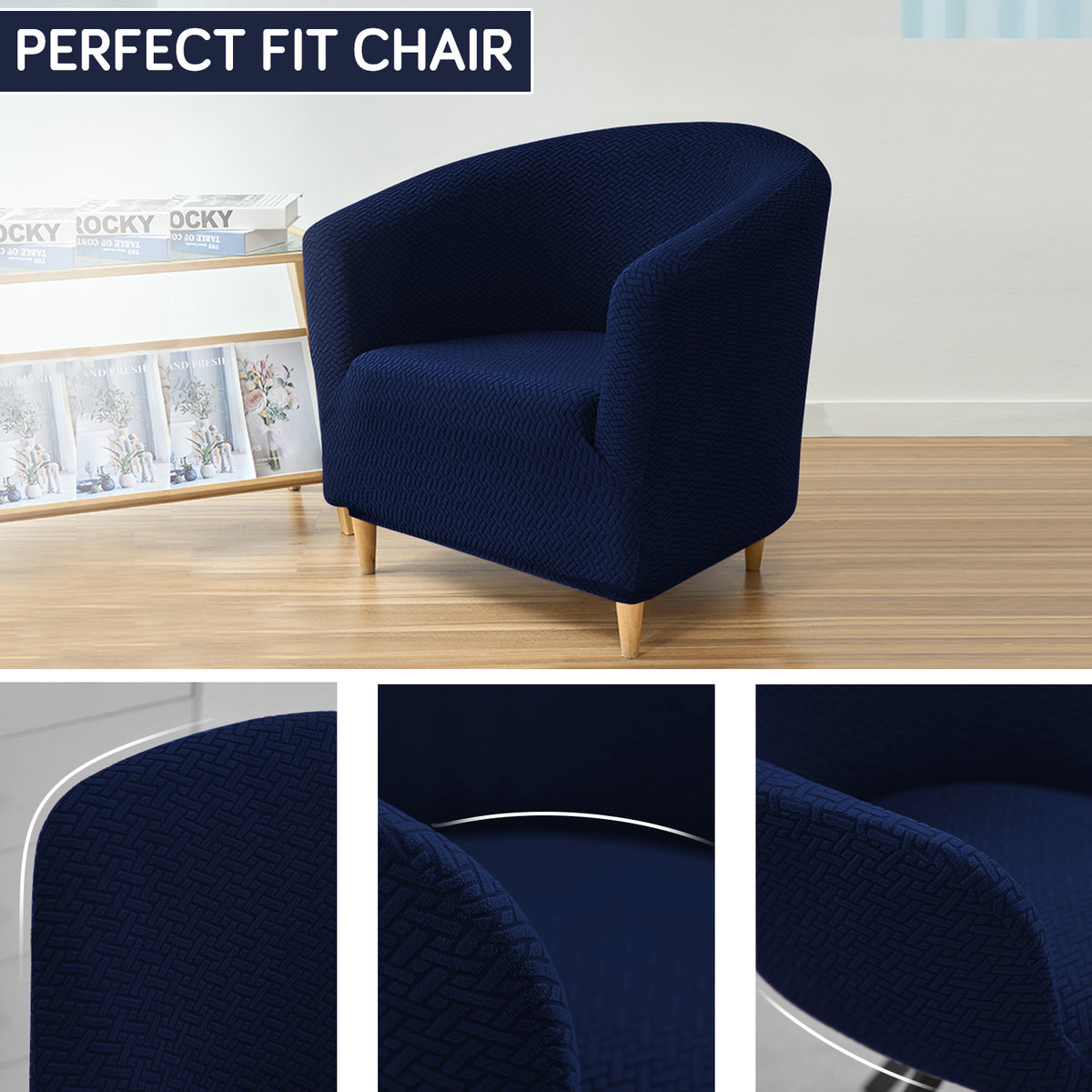 Premium Jacquard Stretchable Tub Chair Cover Slipcover, Navy Blue