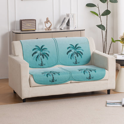 HeavenHue Fleece Soft Touch Quilted Sofa Cover Set Washable Sofa Panel for Seat & Back - Island Breeze