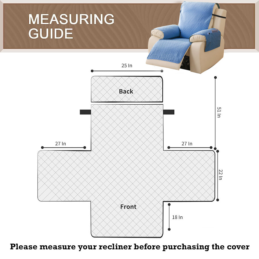 Quilted Recliner Mats for 1 Seater Recliner Sofa, Blue