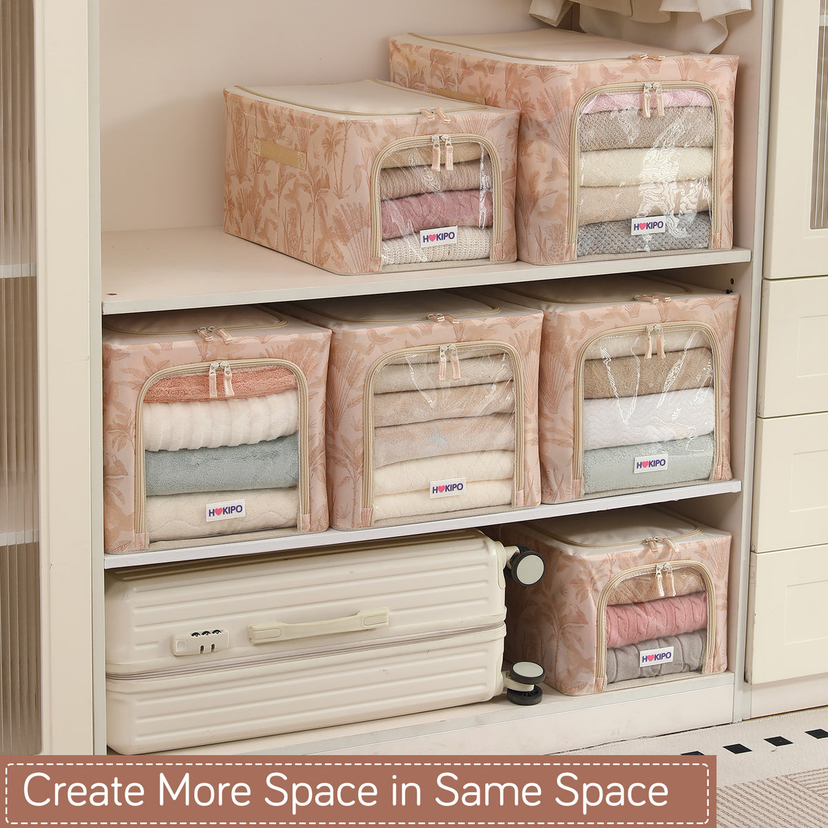 Foldable Cloth Storage Organizer for Wardrobe, Beige Botanica