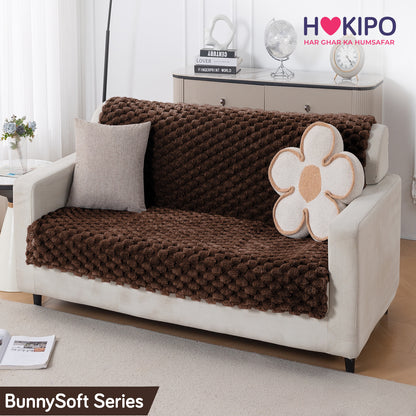 'BunnySoft Series' Plush Sofa Cover Throw for Sofa Seat & Back, Dark Chocolate