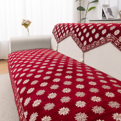 Heritage Weave Premium Jacquard Sofa Cover Set with Tassels -  Crimson Red