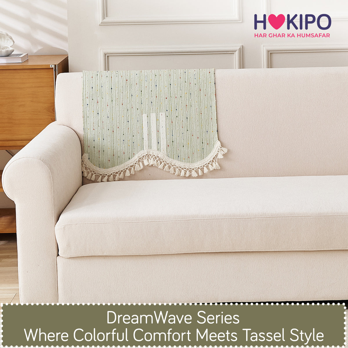 DreamWave Chenille with Tassels Sofa Cover Mat, Pistachio Green