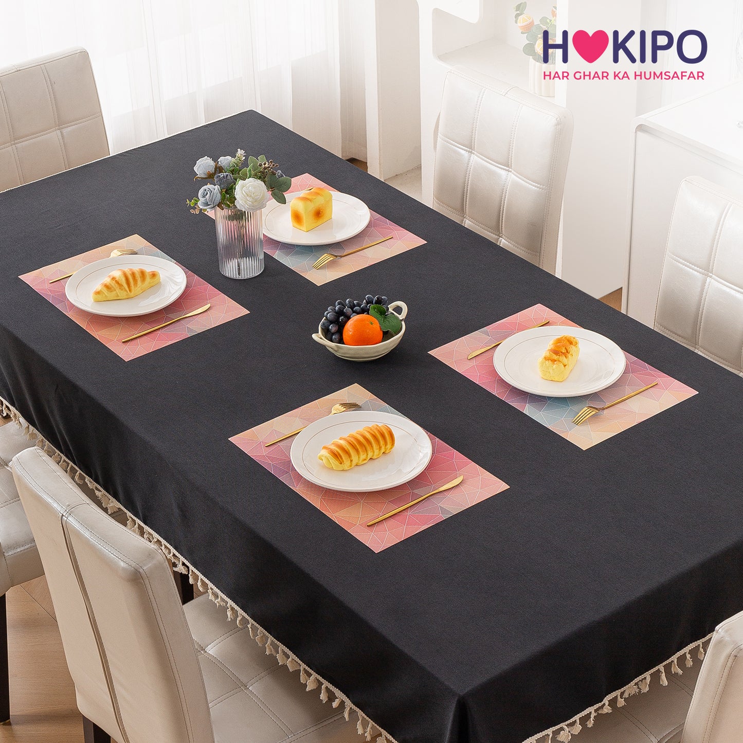 Color Splash PVC Mats for Dining Table, Abstract Polygon - Rose Mauve