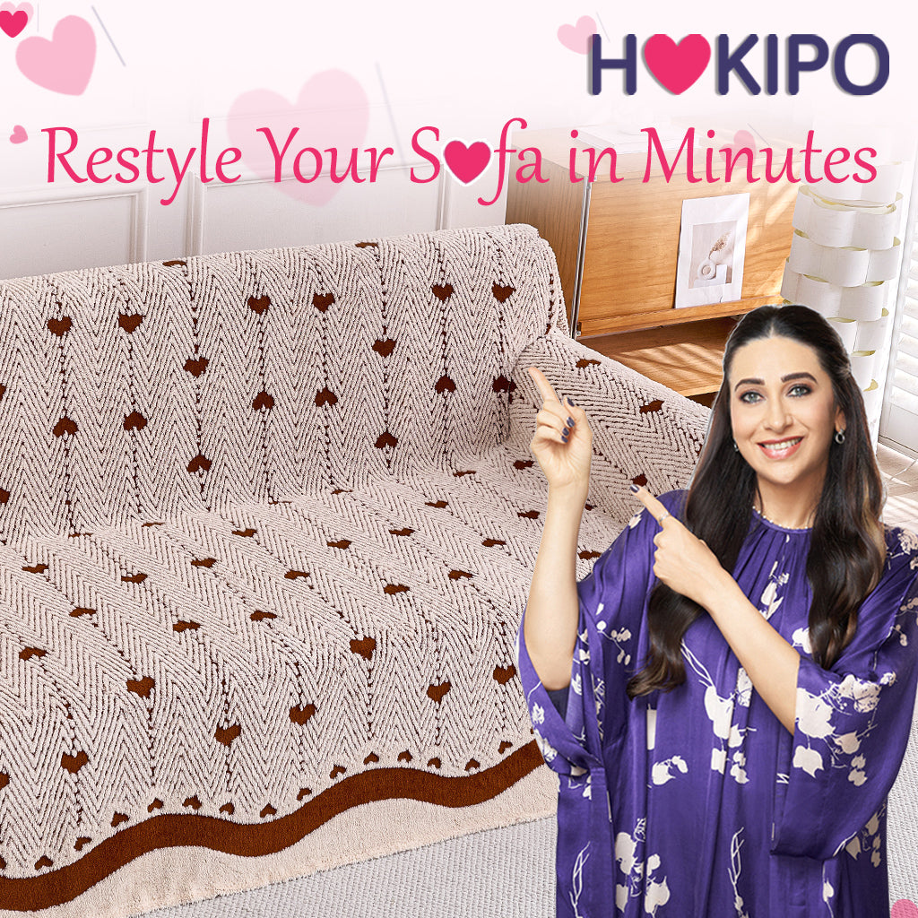 Buy Mocha Cream Colour Cozy Heart Series Luxury Plush Sofa Cover – 2 Seater Sofas | HOKIPO