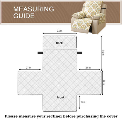 Quilted Printed Recliner Mats for 1 Seater Recliner Sofa, Damask Beige