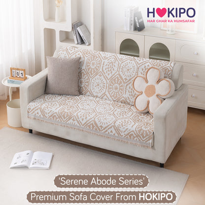 Premium 320 GSM Chenille Sofa Cover 'Serene Abode Series', Boho Floral Tile