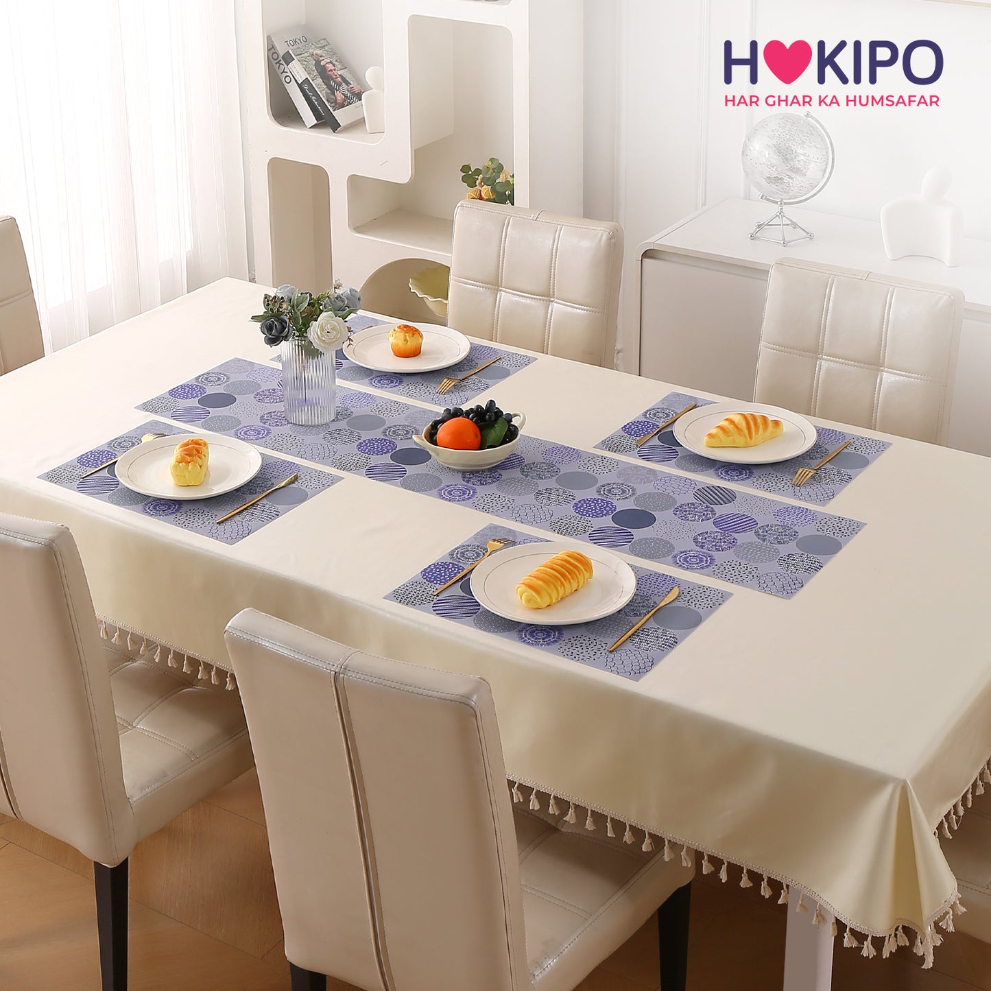 Color Splash PVC Mats for Dining Table, Abstract Disc - Lavender Blue