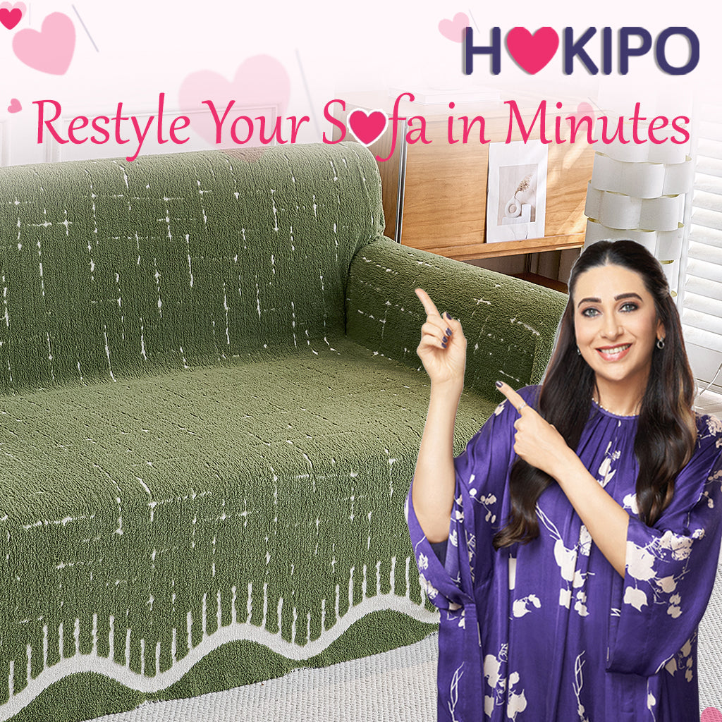 Buy Stylish Green Colour Supple Soft Wavy Plush Sofa Cover – 2 Seater Sofas | HOKIPO
