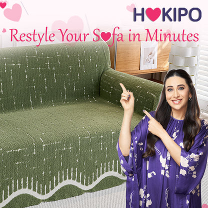 Buy Stylish Green Colour Supple Soft Wavy Plush Sofa Cover – 2 Seater Sofas | HOKIPO