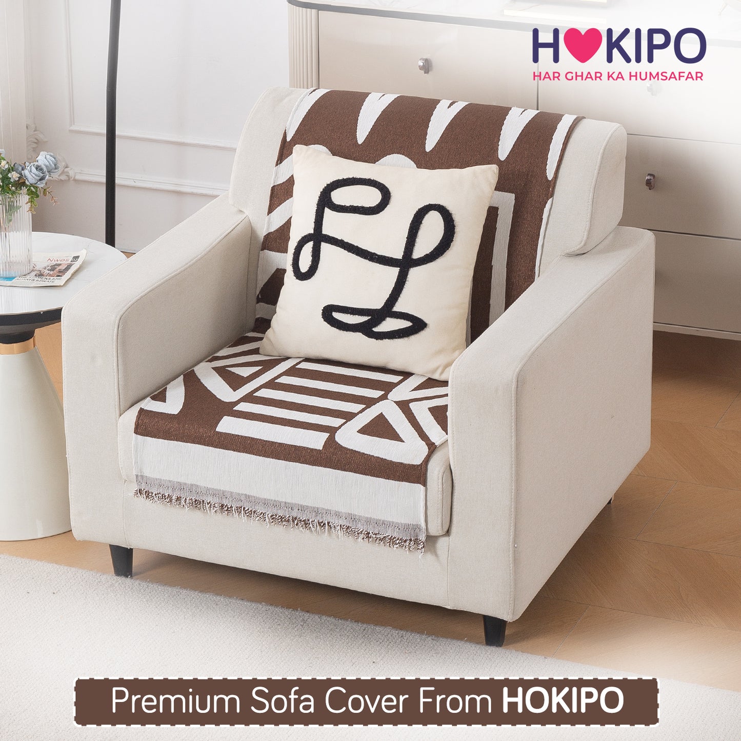 Urban Tribe Premium Chenille Fabric Sofa Cover, Chocolate Brown