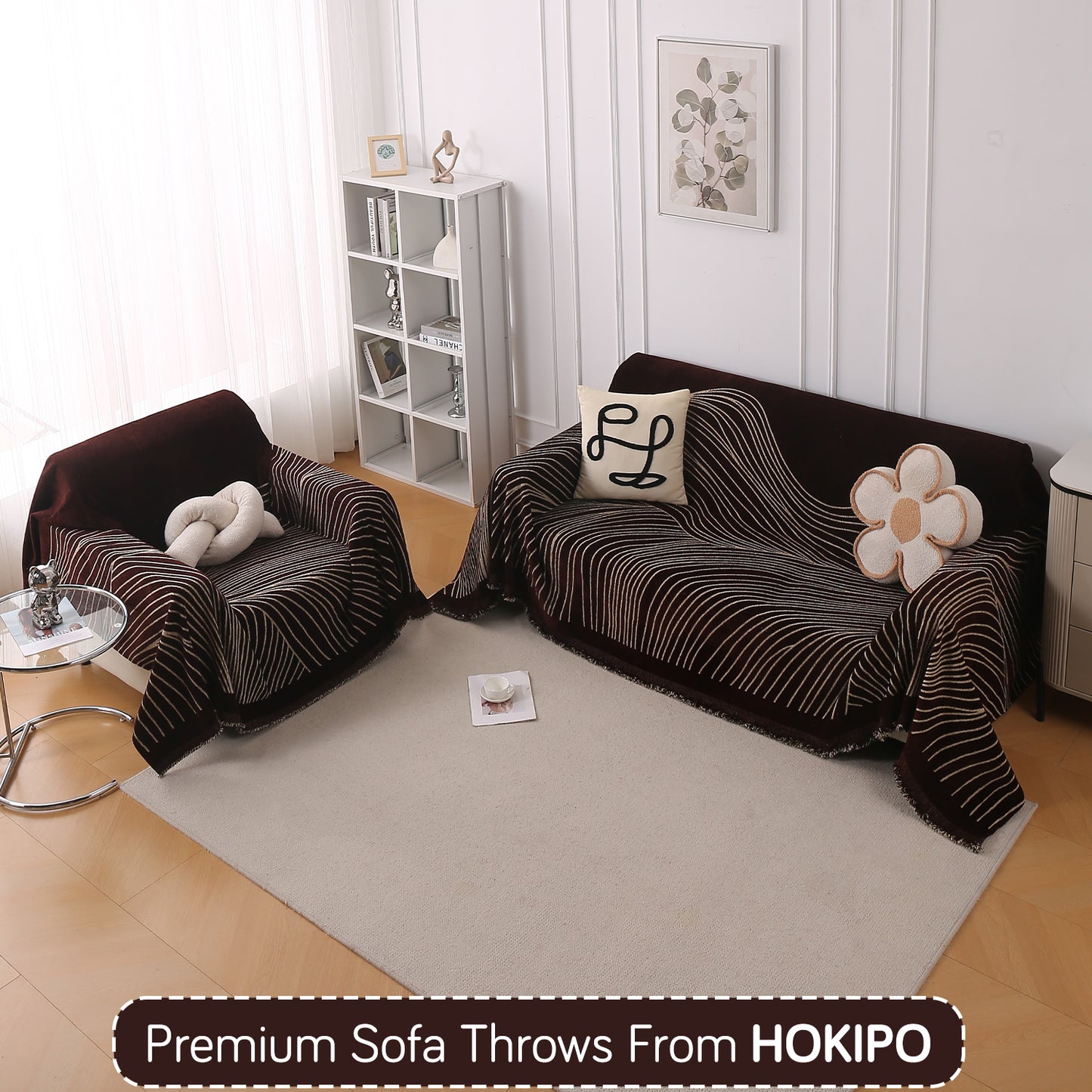 WaveLoom Collection Printed Chenille Sofa Cover Throw Blanket, Dark Coffee