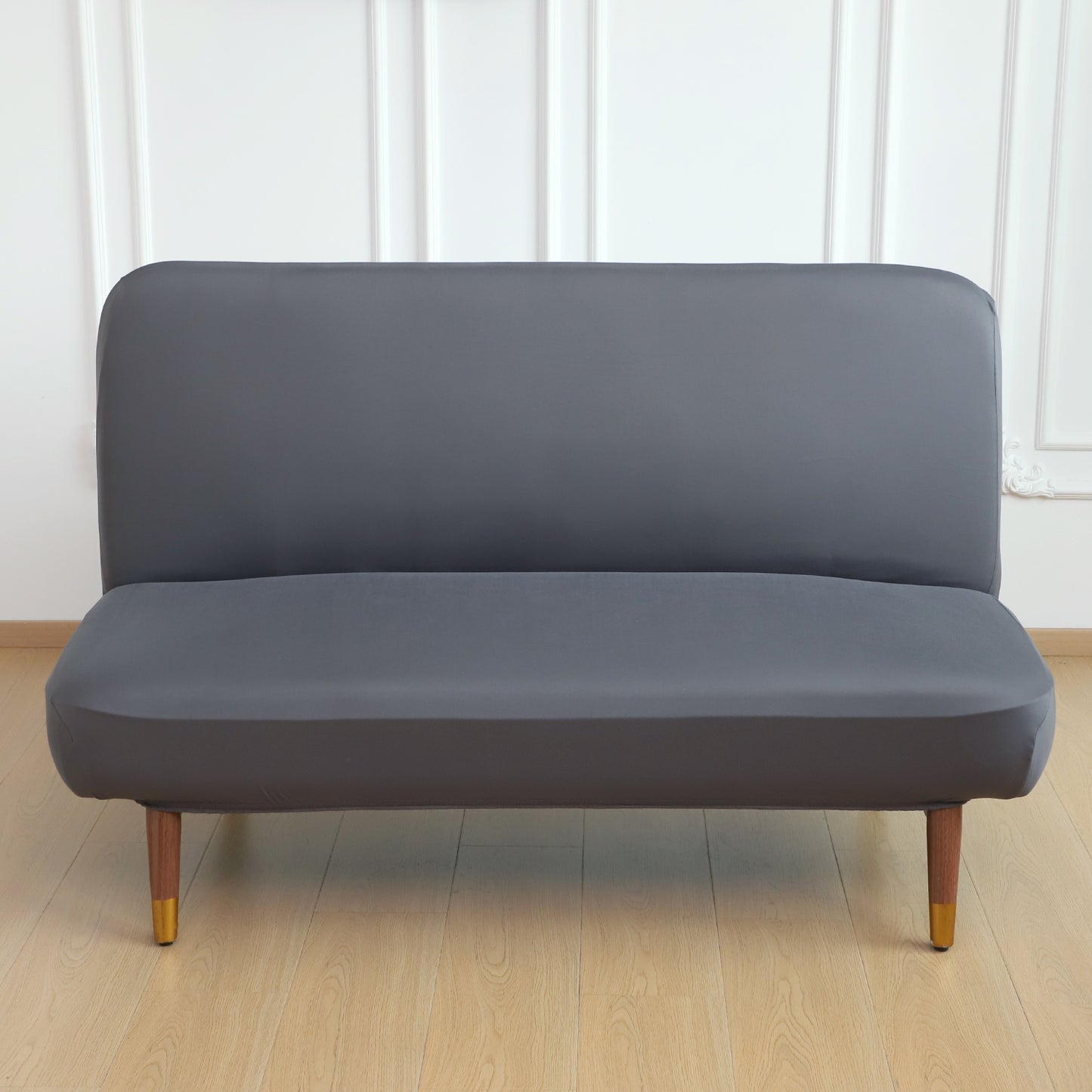 SereneSolids Stretchable Elastic Armless Sofa Cover – 140 GSM, Futon Slipcover, Easy Fit, Grey
