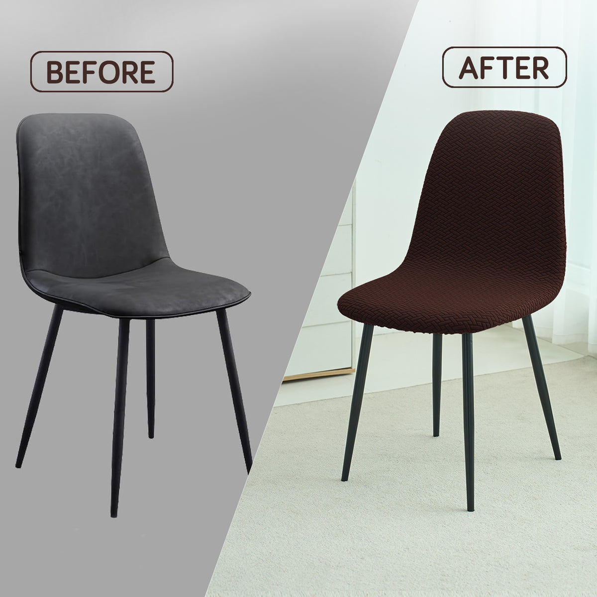 Premium Jacquard Fully Covered Cover for Mid Century Modern Dining Chair, Chocolate Brown