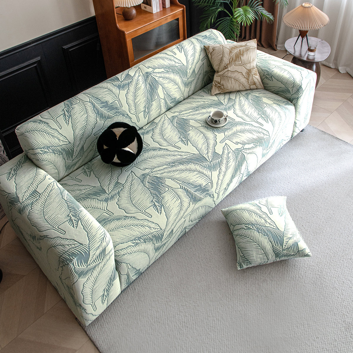 Dual Tone Knitting Jacquard Sofa Cover 1/2/3 Seater Fully Covered - Creamish Pale Green