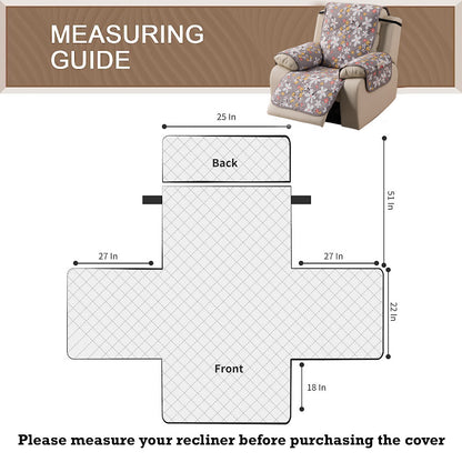 Quilted Cover for Recliner Sofa with SecureFit Belt & Side Pocket, Pastel Brown Sandwort Flower