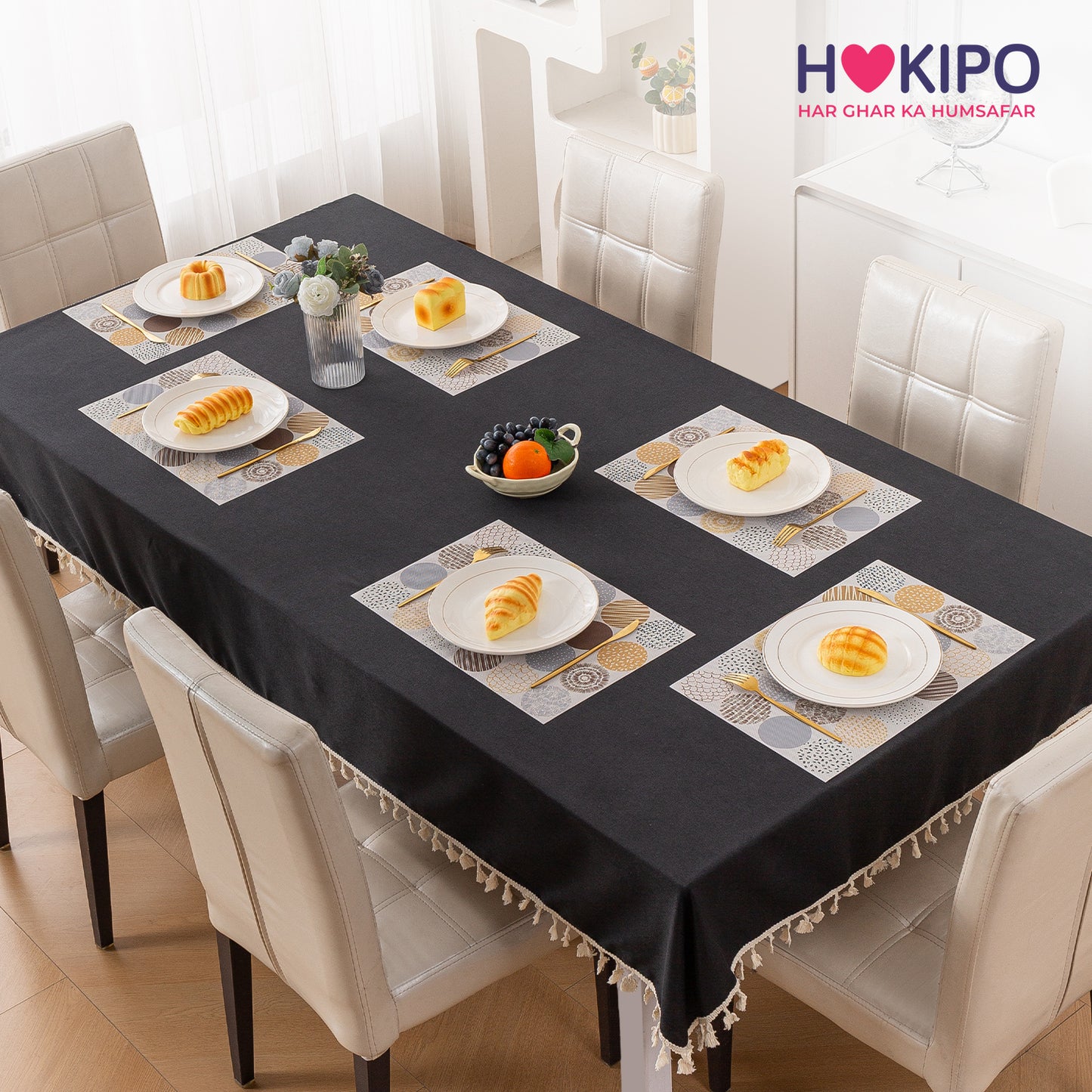 Color Splash PVC Mats for Dining Table, Abstract Circles - Olive Brown