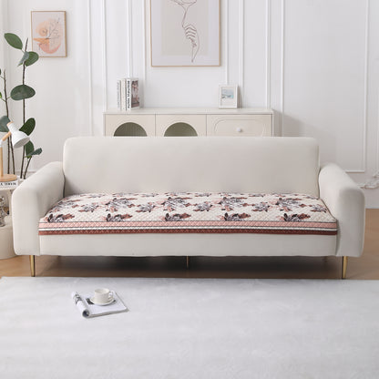LiefNest Holland Velvet Sofa Cover Mat with Foam Filling -  Chrysanthemum Bloom Soft Beige
