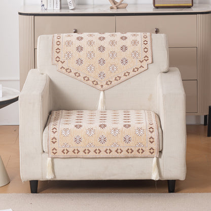 Heritage Weave Premium Jacquard Sofa Cover Set with Tassels - Sandy Beige