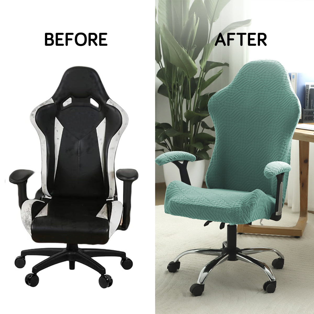 Gaming Chair Cover Elastic Jacquard Computer Rotating Chair Seat Covers Slipcover, Green